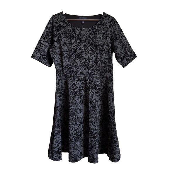 Lands End gray flocked velvet floral dress women’s XL NEW whimsigoth cocktail - Picture 1 of 9